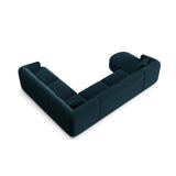 Campi 7-Sitzer Panorama Ecksofa, Rechte Seite, aus Samt in Tiefes Petrol (Vogue 13), Beine aus Schwarzes Plastik, 330x255x70 cm von Cosmopolitan Design – Bild 6