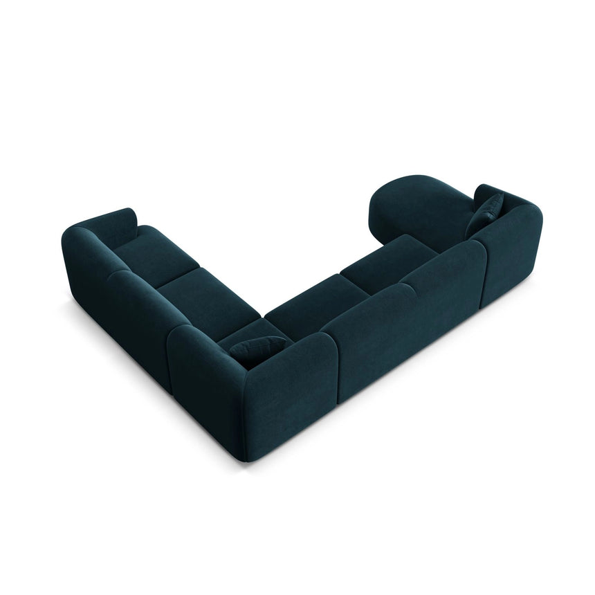 Campi 7-Sitzer Panorama Ecksofa, Rechte Seite, aus Samt in Tiefes Petrol (Vogue 13), Beine aus Schwarzes Plastik, 330x255x70 cm von Cosmopolitan Design – Bild 6