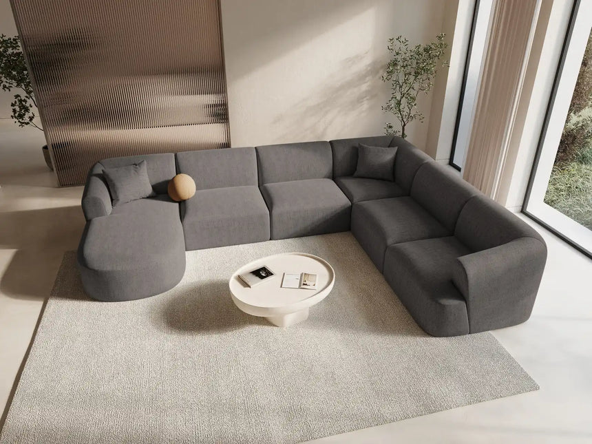 Campi 7-Sitzer Panorama Ecksofa, Rechte Seite, aus Strukturierter Stoff in Grau (Moly 85), Beine aus Schwarzes Plastik, 330x255x70 cm von Cosmopolitan Design – Bild 2