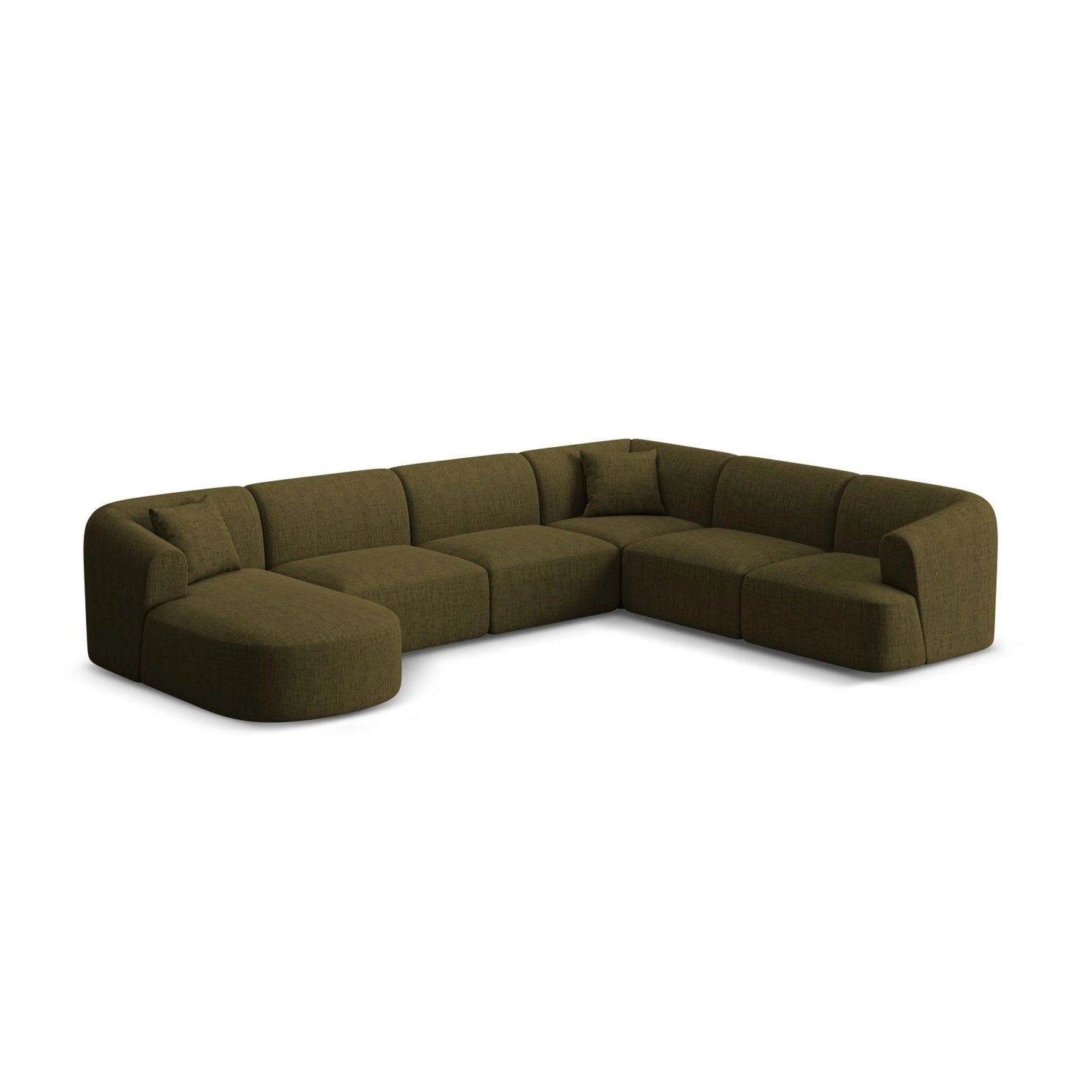 Campi 7-Sitzer Panorama Ecksofa, Rechte Seite, aus Strukturierter Stoff in Grün (Moly 38), Beine aus Schwarzes Plastik, 330x255x70 cm von Cosmopolitan Design – Bild 4