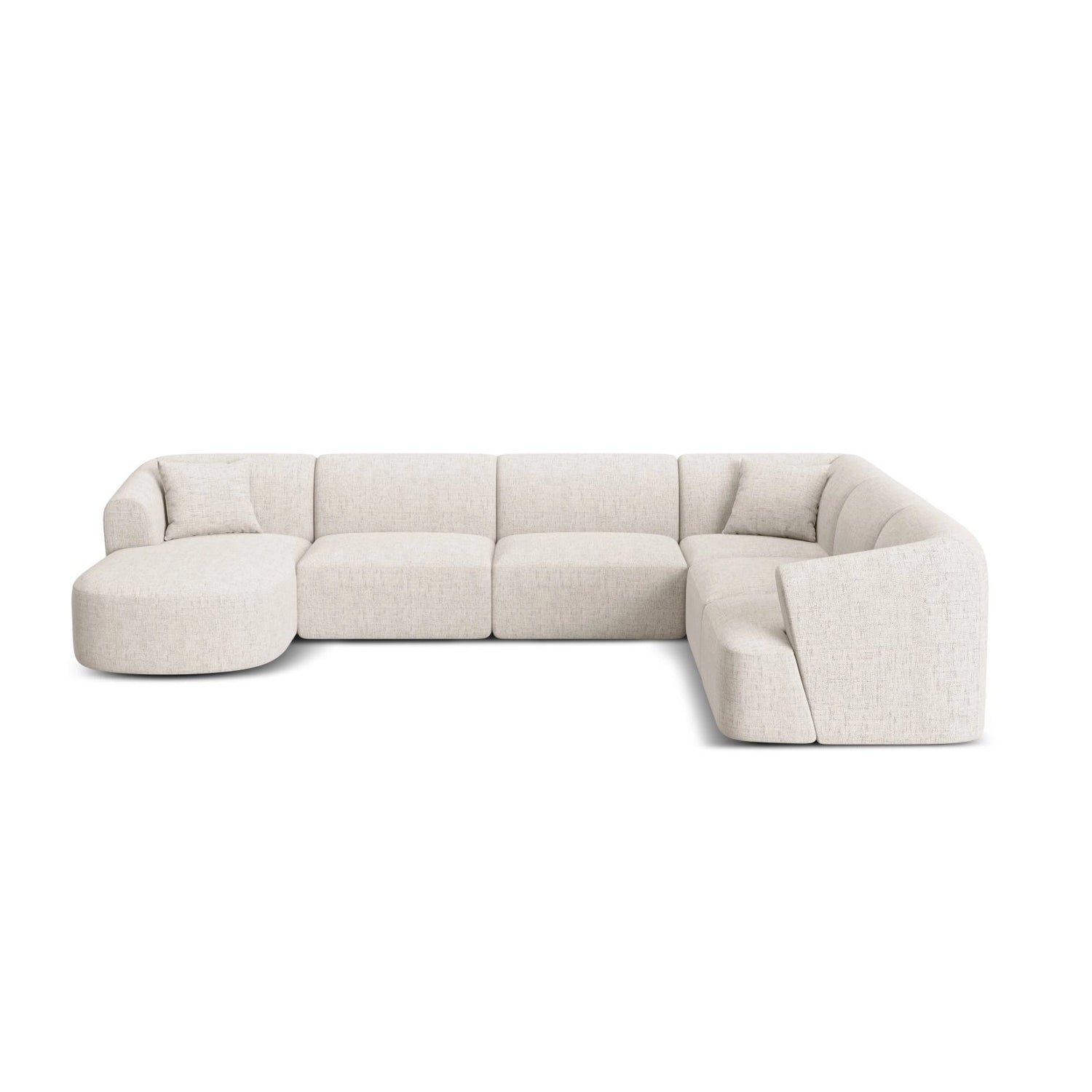 Campi 7-Sitzer Panorama Ecksofa, Rechte Seite, aus Strukturierter Stoff in Hellbeige (Moly 02), Beine aus Schwarzes Plastik, 330x255x70 cm von Cosmopolitan Design – Bild 1