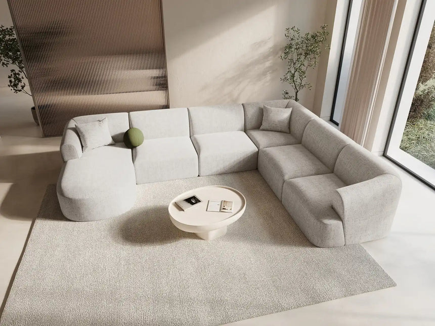 Campi 7-Sitzer Panorama Ecksofa, Rechte Seite, aus Strukturierter Stoff in Hellbeige (Moly 02), Beine aus Schwarzes Plastik, 330x255x70 cm von Cosmopolitan Design – Bild 2