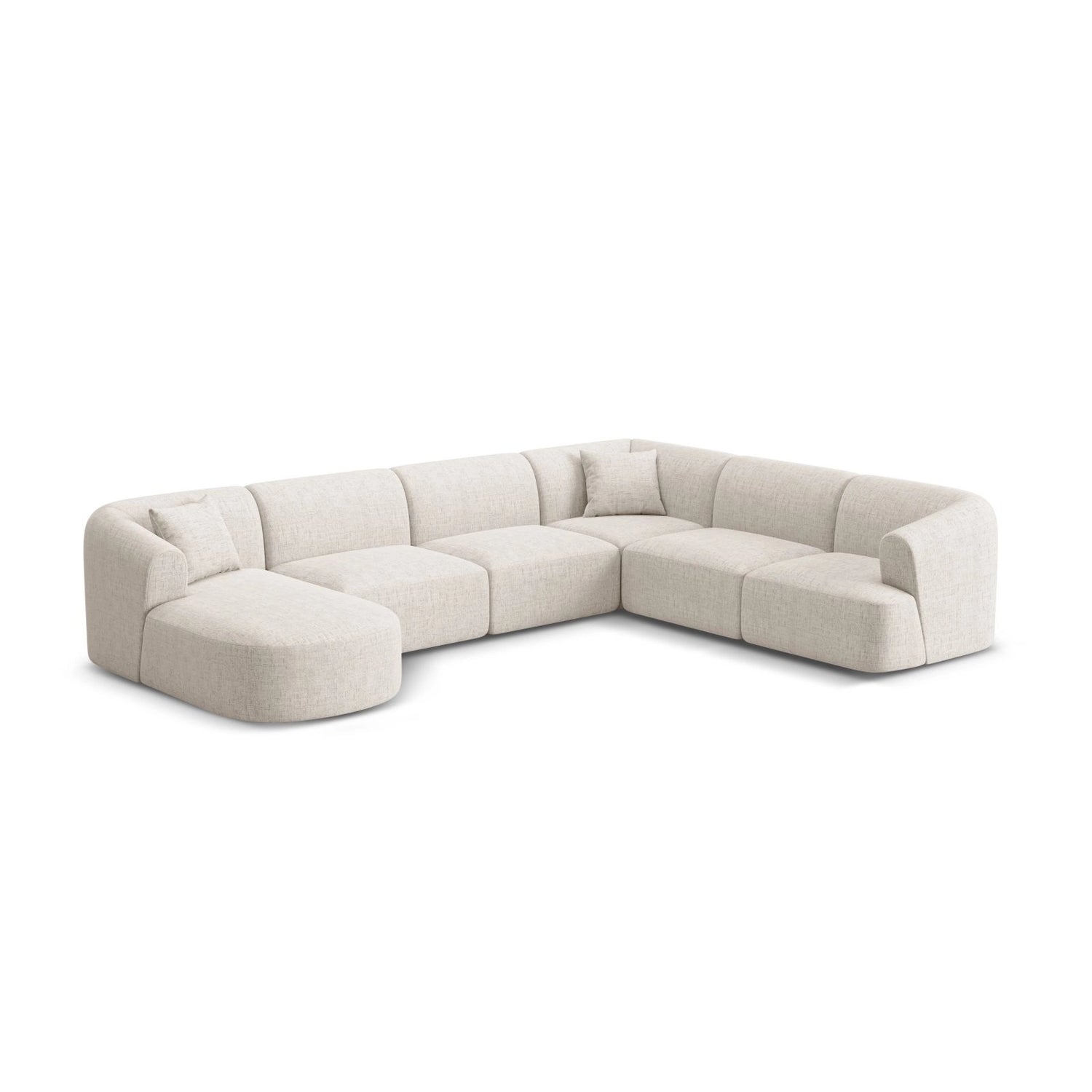 Campi 7-Sitzer Panorama Ecksofa, Rechte Seite, aus Strukturierter Stoff in Hellbeige (Moly 02), Beine aus Schwarzes Plastik, 330x255x70 cm von Cosmopolitan Design – Bild 4