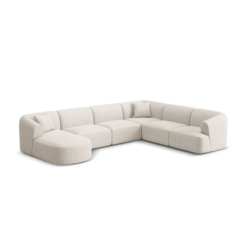 Campi 7-Sitzer Panorama Ecksofa, Rechte Seite, aus Strukturierter Stoff in Hellbeige (Moly 02), Beine aus Schwarzes Plastik, 330x255x70 cm von Cosmopolitan Design – Bild 4