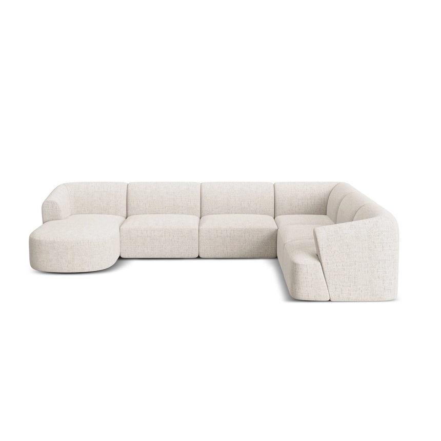 Campi 7-Sitzer Panorama Ecksofa, Rechte Seite, aus Strukturierter Stoff in Hellbeige (Moly 02), Beine aus Schwarzes Plastik, 330x255x70 cm von Cosmopolitan Design – Bild 5