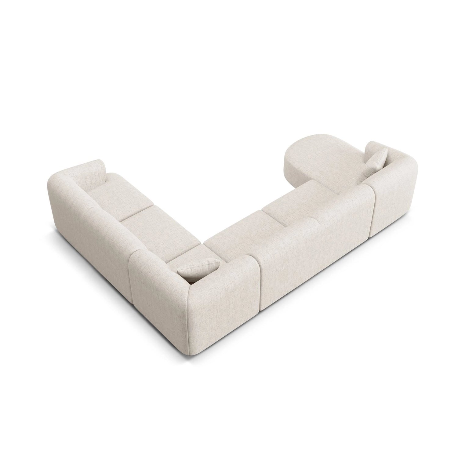 Campi 7-Sitzer Panorama Ecksofa, Rechte Seite, aus Strukturierter Stoff in Hellbeige (Moly 02), Beine aus Schwarzes Plastik, 330x255x70 cm von Cosmopolitan Design – Bild 6