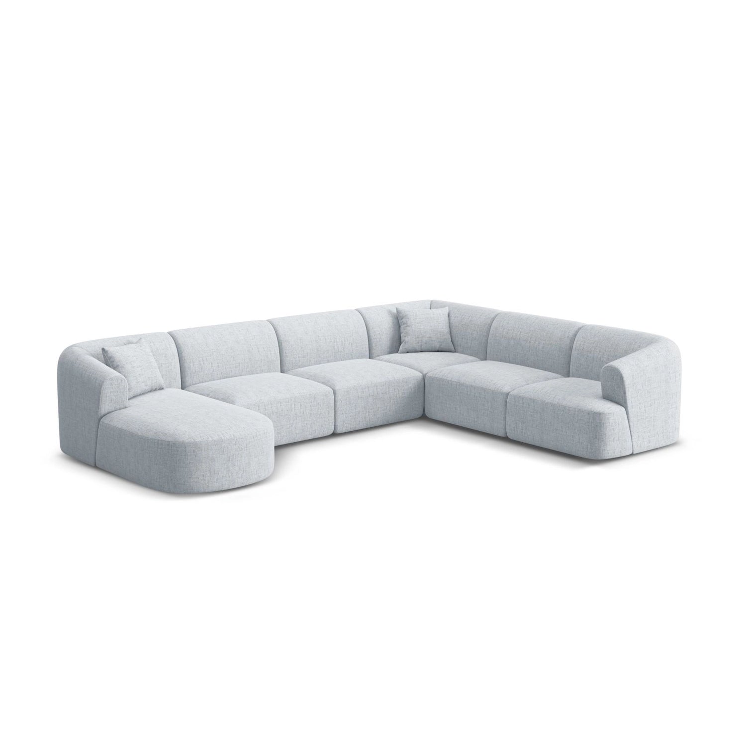 Campi 7-Sitzer Panorama Ecksofa, Rechte Seite, aus Strukturierter Stoff in Hellgrau (Moly 70), Beine aus Schwarzes Plastik, 330x255x70 cm von Cosmopolitan Design – Bild 4