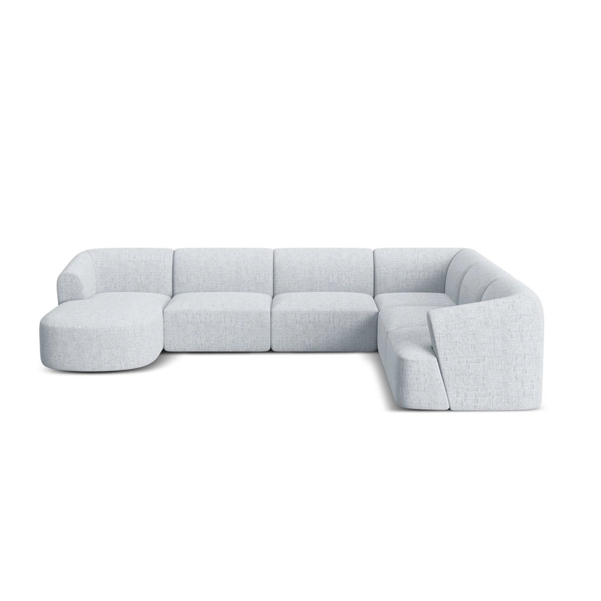 Campi 7-Sitzer Panorama Ecksofa, Rechte Seite, aus Strukturierter Stoff in Hellgrau (Moly 70), Beine aus Schwarzes Plastik, 330x255x70 cm von Cosmopolitan Design – Bild 5
