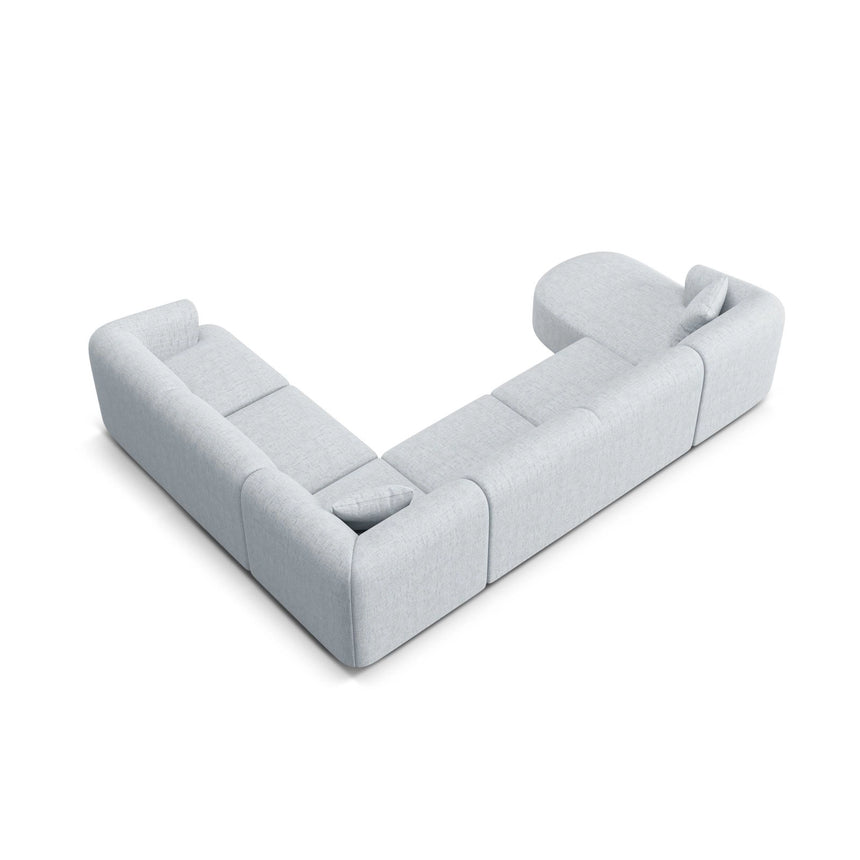 Campi 7-Sitzer Panorama Ecksofa, Rechte Seite, aus Strukturierter Stoff in Hellgrau (Moly 70), Beine aus Schwarzes Plastik, 330x255x70 cm von Cosmopolitan Design – Bild 6