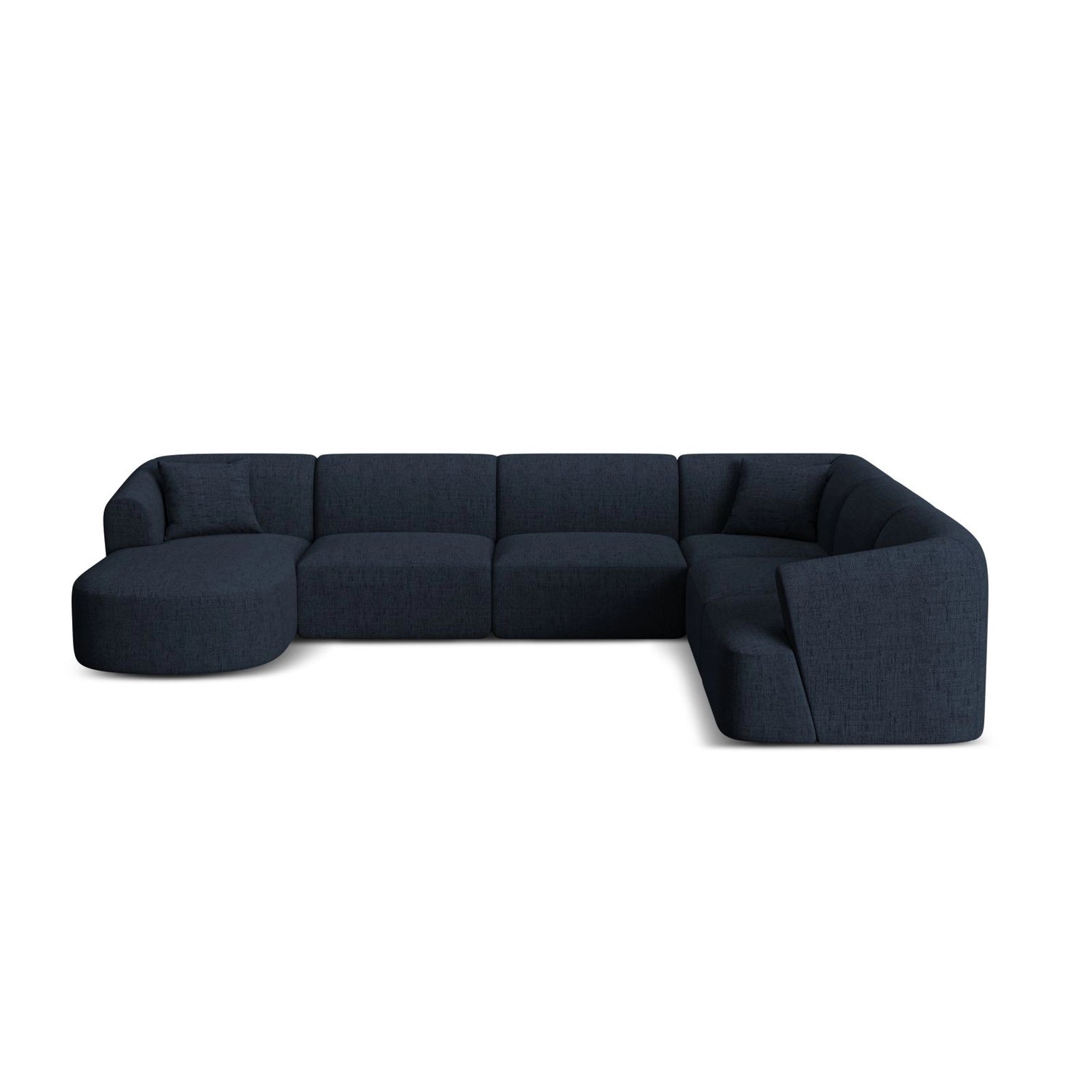 Campi 7-Sitzer Panorama Ecksofa, Rechte Seite, aus Strukturierter Stoff in Königsblau (Moly 79), Beine aus Schwarzes Plastik, 330x255x70 cm von Cosmopolitan Design – Bild 1