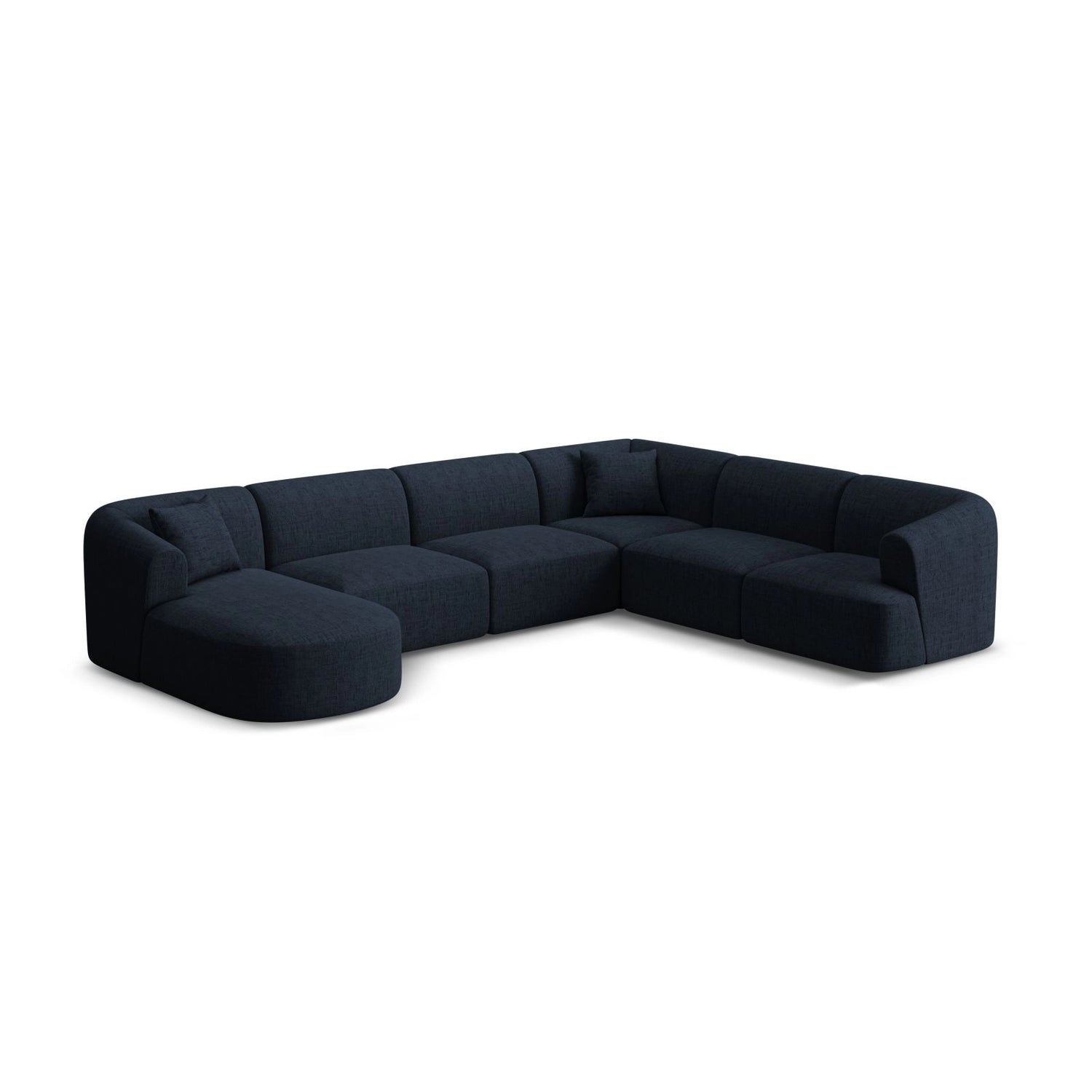 Campi 7-Sitzer Panorama Ecksofa, Rechte Seite, aus Strukturierter Stoff in Königsblau (Moly 79), Beine aus Schwarzes Plastik, 330x255x70 cm von Cosmopolitan Design – Bild 4