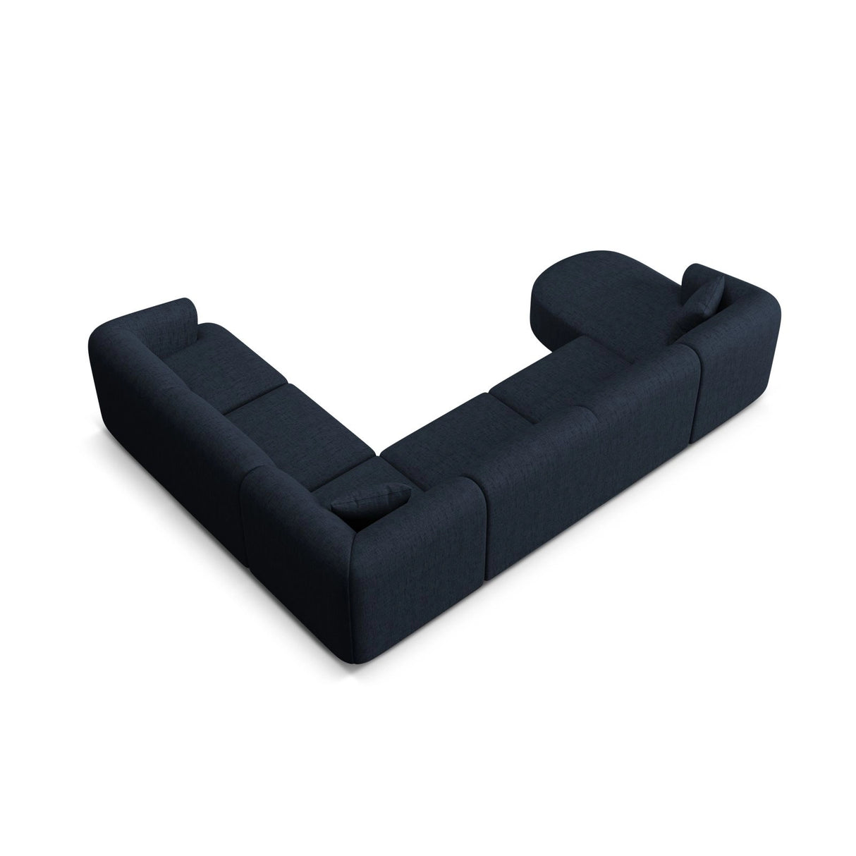 Campi 7-Sitzer Panorama Ecksofa, Rechte Seite, aus Strukturierter Stoff in Königsblau (Moly 79), Beine aus Schwarzes Plastik, 330x255x70 cm von Cosmopolitan Design – Bild 6