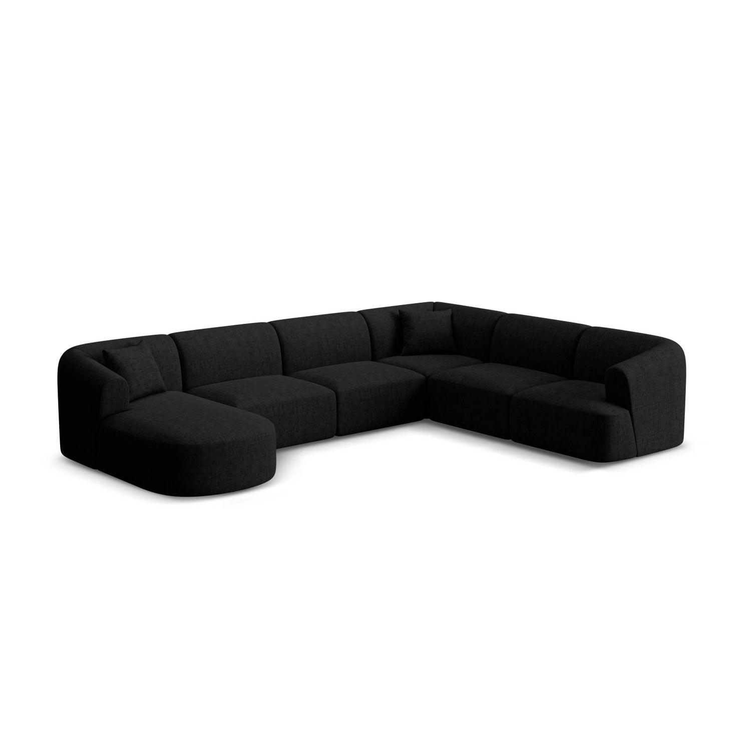 Campi 7-Sitzer Panorama Ecksofa, Rechte Seite, aus Strukturierter Stoff in Schwarz (Moly 99), Beine aus Schwarzes Plastik, 330x255x70 cm von Cosmopolitan Design – Bild 4