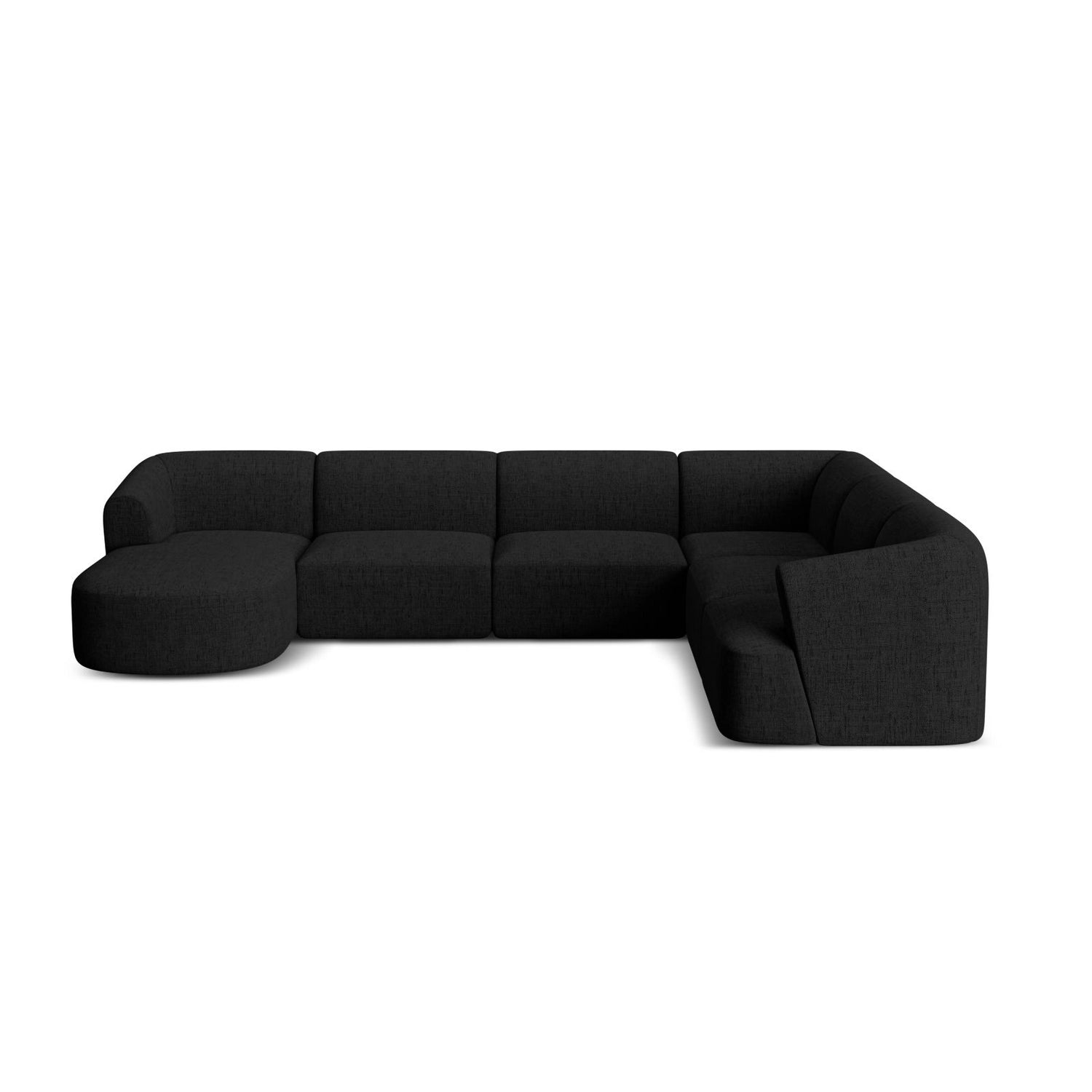 Campi 7-Sitzer Panorama Ecksofa, Rechte Seite, aus Strukturierter Stoff in Schwarz (Moly 99), Beine aus Schwarzes Plastik, 330x255x70 cm von Cosmopolitan Design – Bild 5