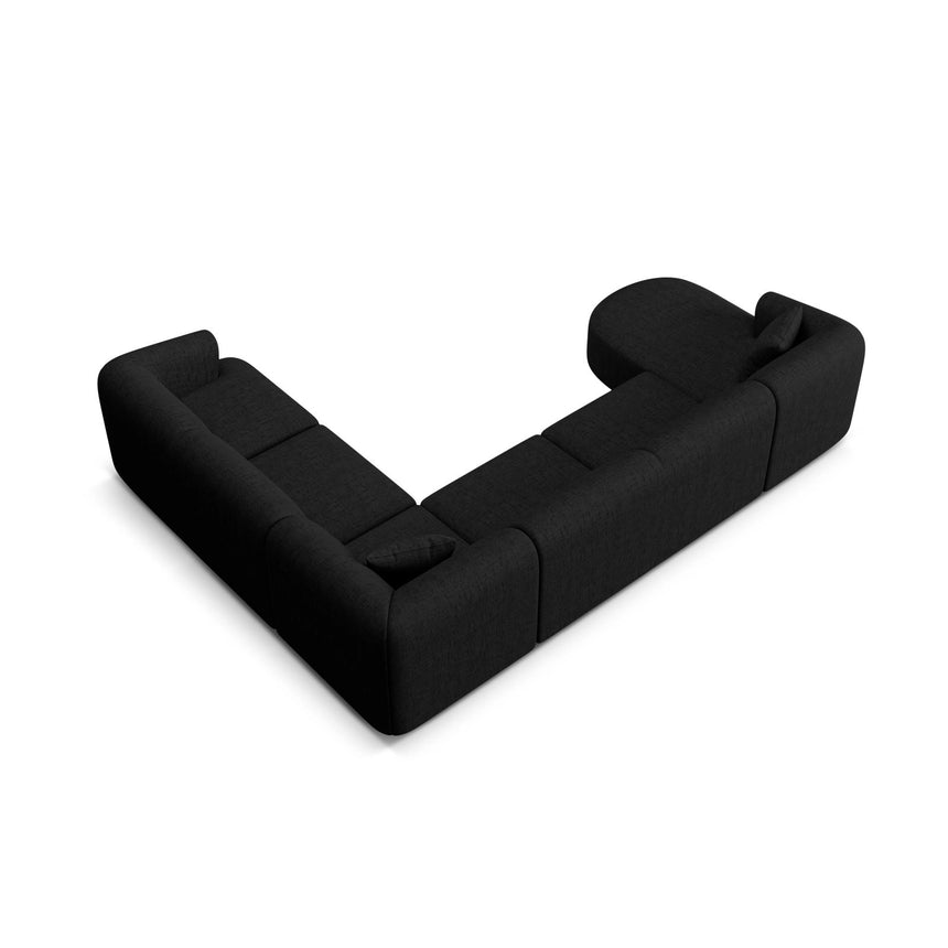 Campi 7-Sitzer Panorama Ecksofa, Rechte Seite, aus Strukturierter Stoff in Schwarz (Moly 99), Beine aus Schwarzes Plastik, 330x255x70 cm von Cosmopolitan Design – Bild 6
