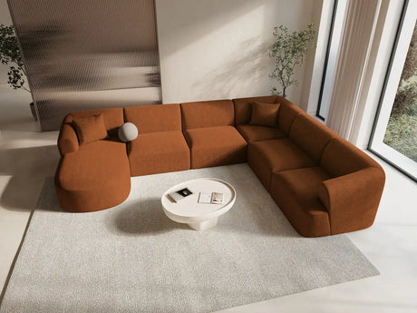 Campi 7-Sitzer Panorama Ecksofa, Rechte Seite, aus Strukturierter Stoff in Ziegelstein (Moly 54), Beine aus Schwarzes Plastik, 330x255x70 cm von Cosmopolitan Design – Bild 2