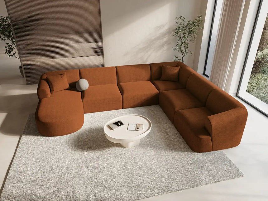 Campi 7-Sitzer Panorama Ecksofa, Rechte Seite, aus Strukturierter Stoff in Ziegelstein (Moly 54), Beine aus Schwarzes Plastik, 330x255x70 cm von Cosmopolitan Design – Bild 2