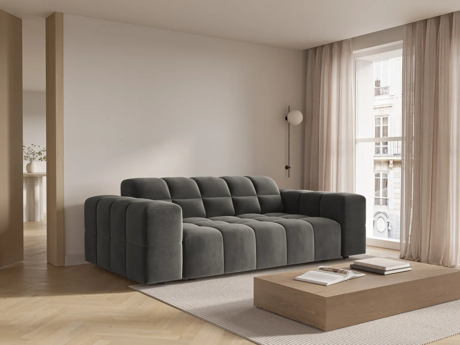 Chicago 2-Sitzer Sofa aus Samt in Hellgrau (Bluvel 13), 175x102x70 cm von Cosmopolitan Design – Bild 2