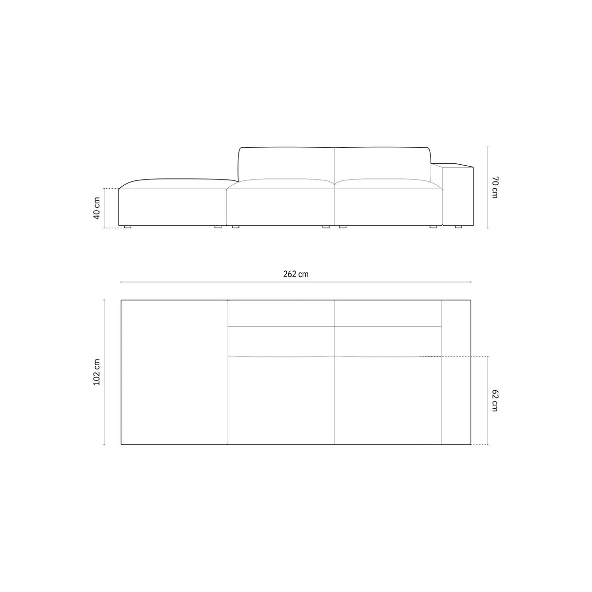 Chicago 3-Sitzer Sofa, Linksseitig, aus Chenille, 262x102x70 cm von Cosmopolitan Design – Bild 2