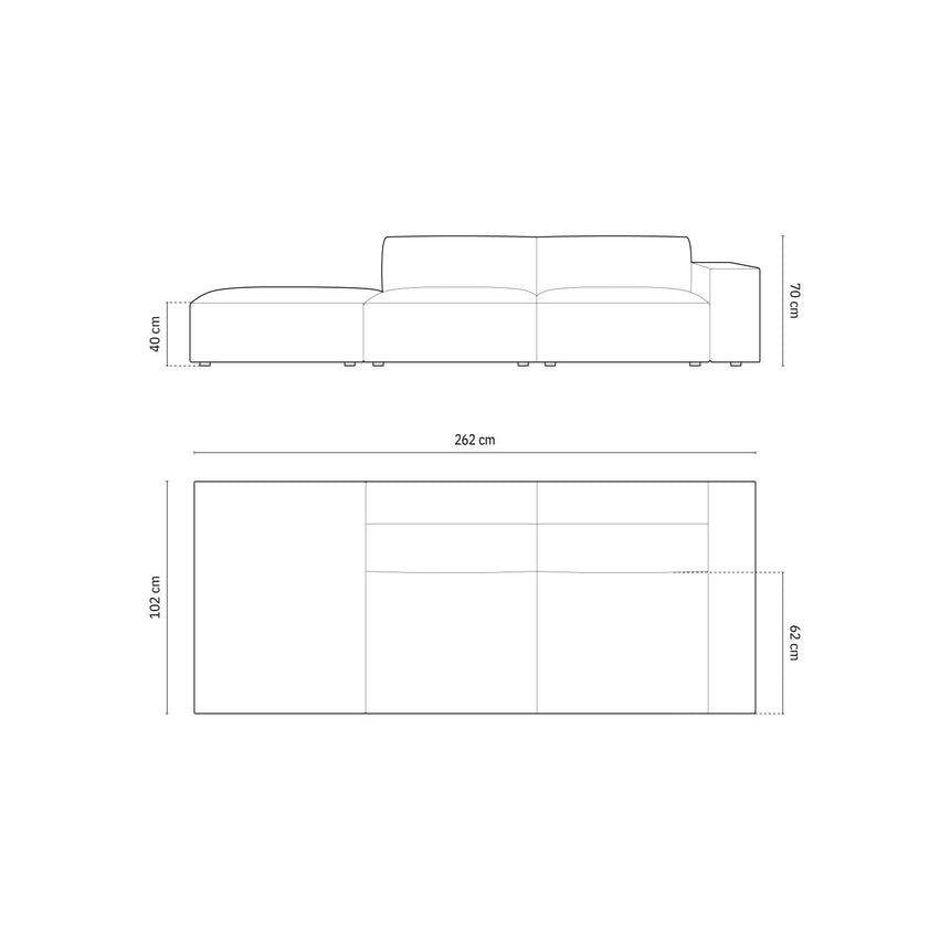 Chicago 3-Sitzer Sofa, Linksseitig, aus Chenille in Petrol (Haga 78), Beine aus Schwarzes Plastik, 262x102x70 cm von Cosmopolitan Design – Bild 2