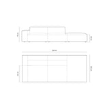 Chicago 3-Sitzer Sofa, Rechtsseitig, aus Chenille in Beige (Haga 30), Beine aus Schwarzes Plastik, 262x102x70 cm von Cosmopolitan Design – Bild 2