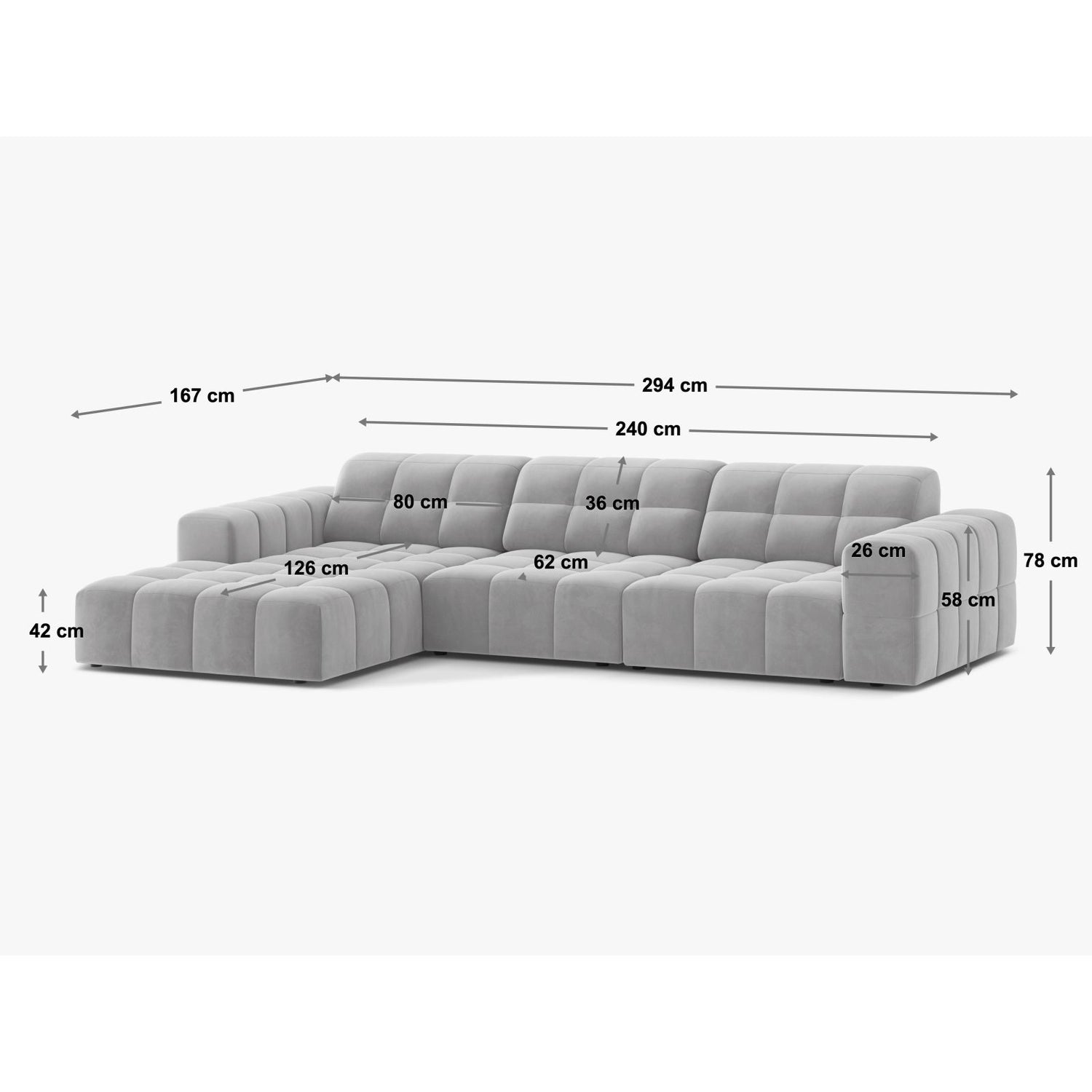 Chicago 4-Sitzer Ecksofa, Linke Seite, aus Chenille in Dunkelbeige (Eden 4 Beige), 294x167 cm von Cosmopolitan Design – Bild 2