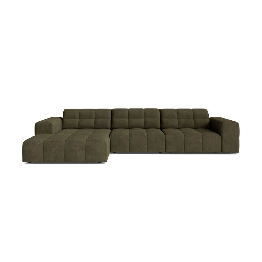 Chicago 4-Sitzer Ecksofa, Linke Seite, aus Chenille in Grün (Eden 12 Olive), 294x167 cm von Cosmopolitan Design – Bild 1