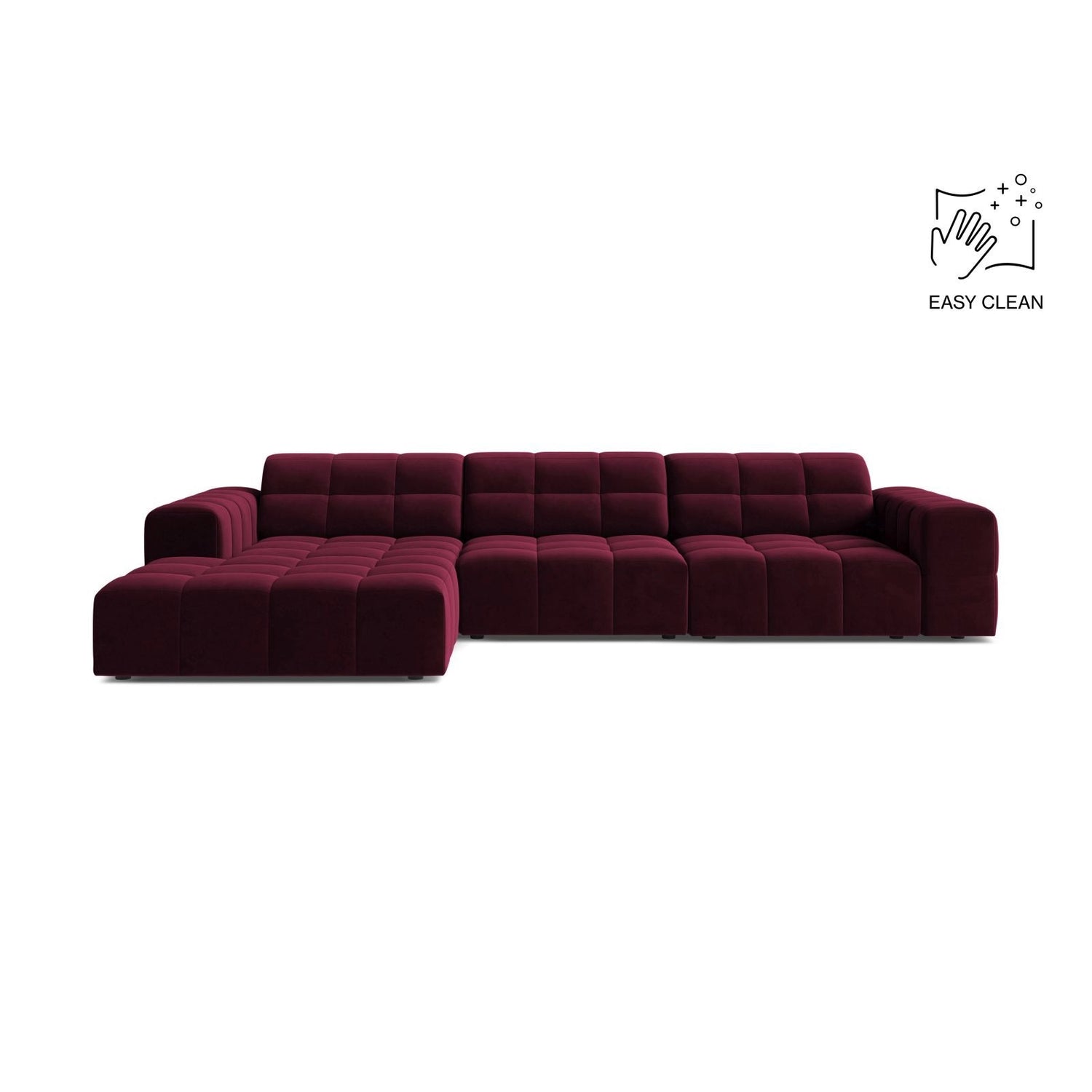 Chicago 4-Sitzer Ecksofa, Linke Seite, aus Samt in Burgund (Venus 2932), 294x167 cm von Cosmopolitan Design – Bild 1