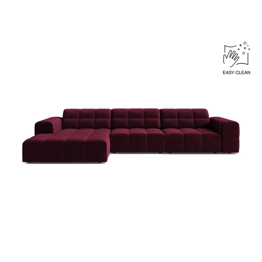 Chicago 4-Sitzer Ecksofa, Linke Seite, aus Samt in Burgund (Venus 2932), 294x167 cm von Cosmopolitan Design – Bild 1