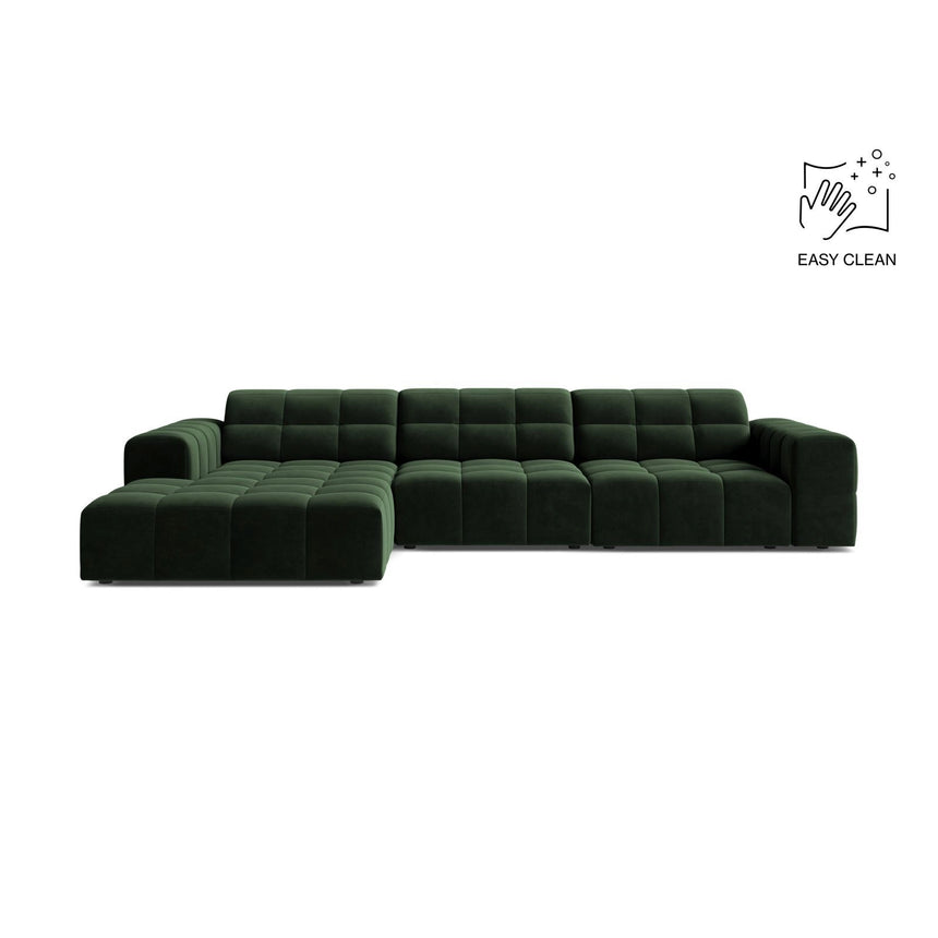 Chicago 4-Sitzer Ecksofa, Linke Seite, aus Samt in Flaschengrün (Venus 2940), 294x167 cm von Cosmopolitan Design – Bild 1