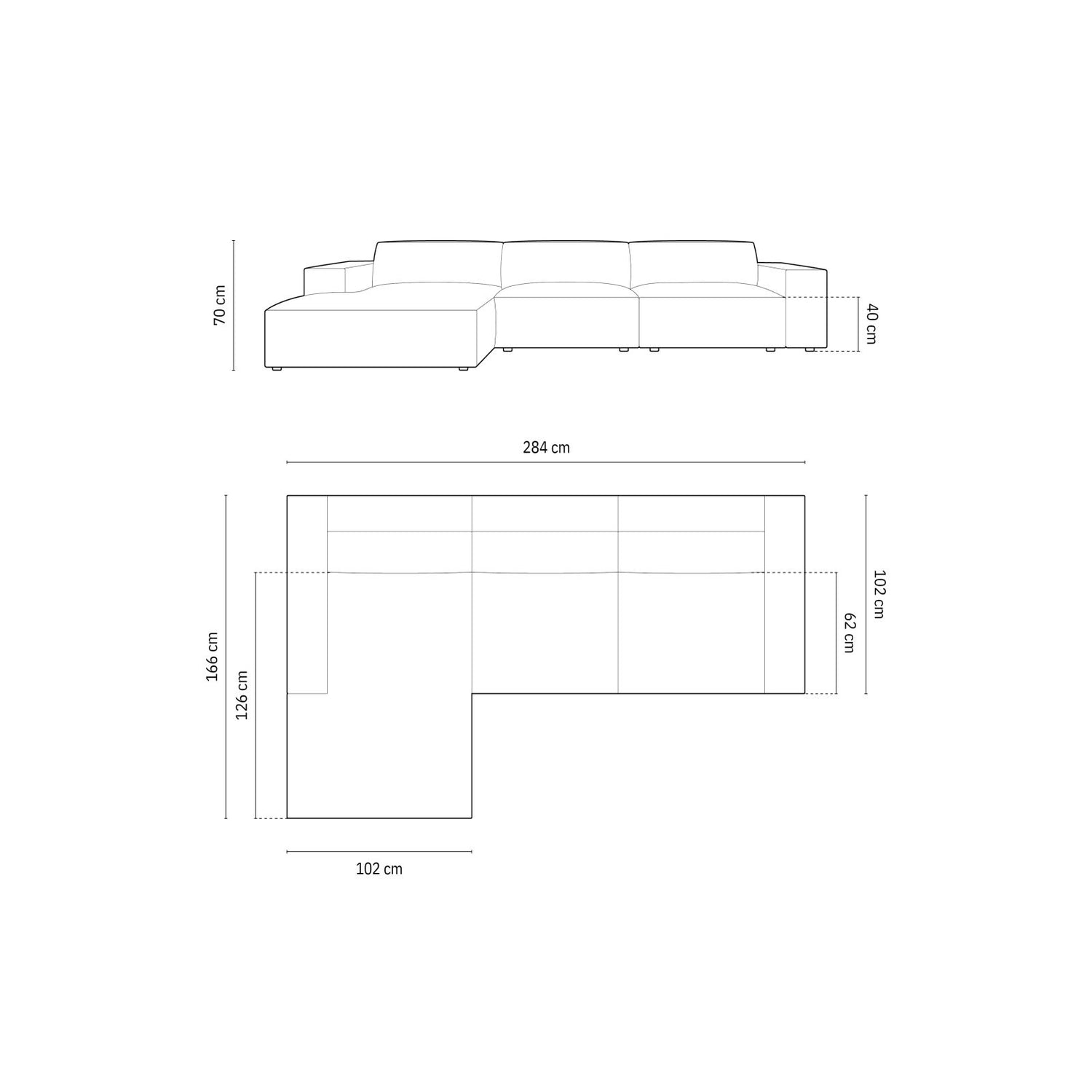 Chicago 4-Sitzer Ecksofa, Linke Seite, aus Samt in Hellgrau (Bluvel 13), 284x166x70 cm von Cosmopolitan Design – Bild 2