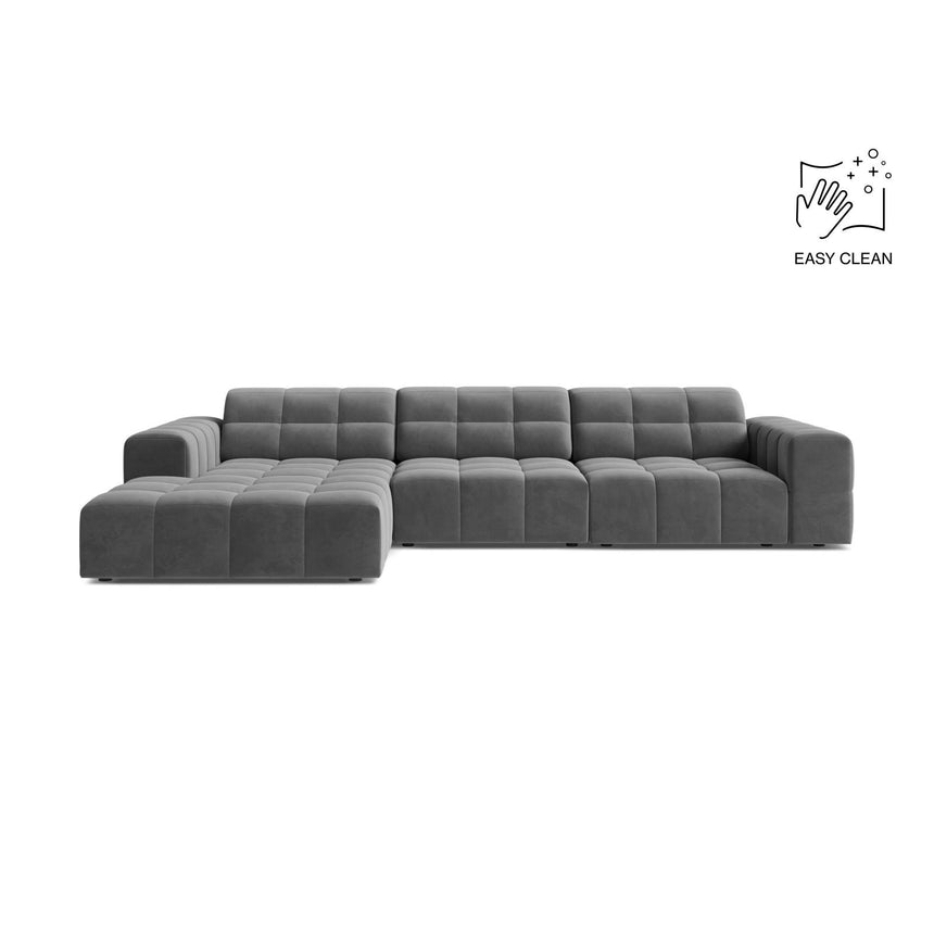 Chicago 4-Sitzer Ecksofa, Linke Seite, aus Samt in Hellgrau (Venus 2929), 294x167 cm von Cosmopolitan Design – Bild 1