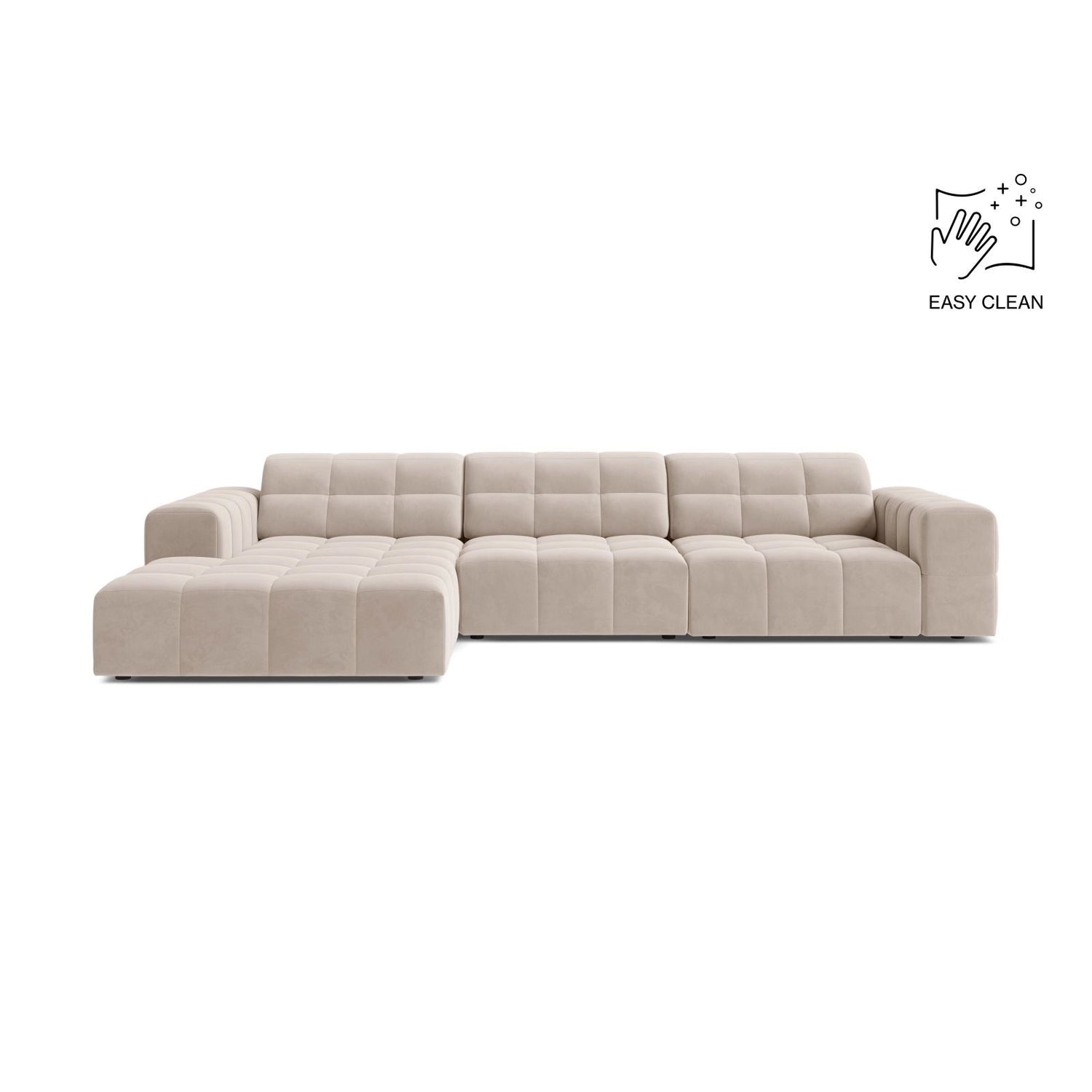Chicago 4-Sitzer Ecksofa, Linke Seite, aus Samt in Leichtes Beige (Venus 2927), 294x167 cm von Cosmopolitan Design – Bild 1