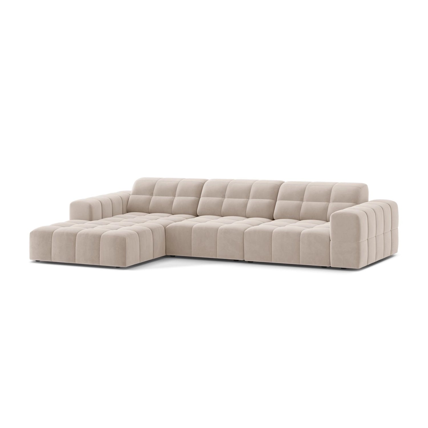 Chicago 4-Sitzer Ecksofa, Linke Seite, aus Samt in Leichtes Beige (Venus 2927), 294x167 cm von Cosmopolitan Design – Bild 3