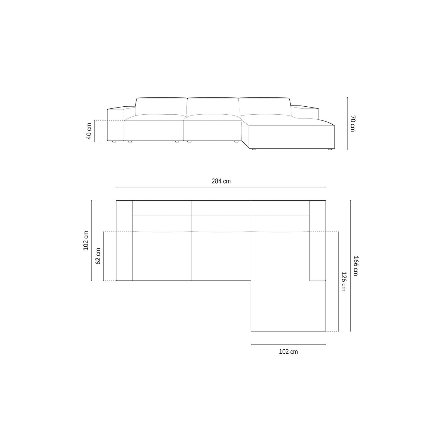 Chicago 4-Sitzer Ecksofa, Rechte Seite, aus Chenille in Grau (Haga 16), 284x166x70 cm von Cosmopolitan Design – Bild 2
