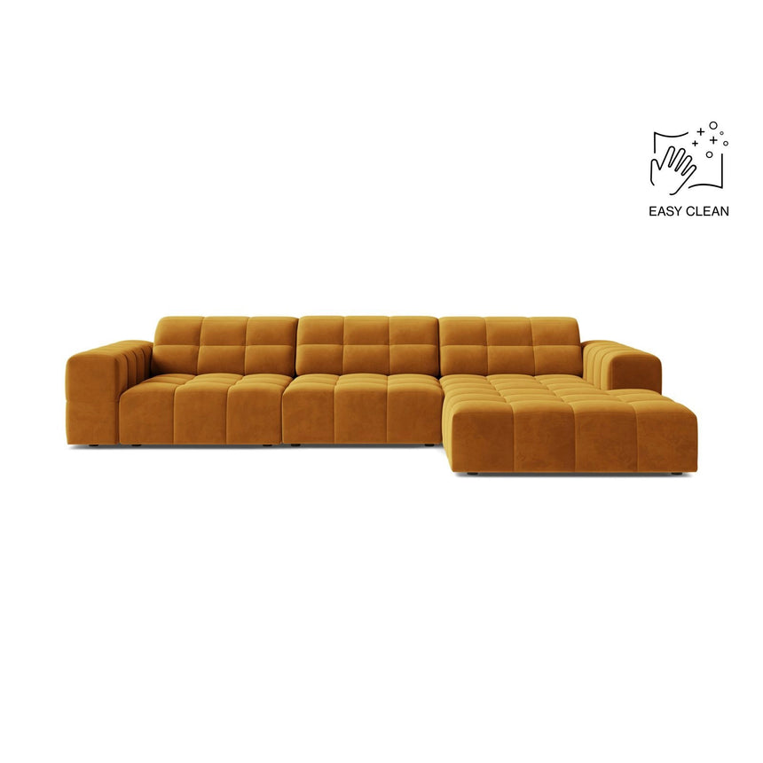 Chicago 4-Sitzer Ecksofa, Rechte Seite, aus Samt in Gelb (Venus 2917), 294x167 cm von Cosmopolitan Design – Bild 1