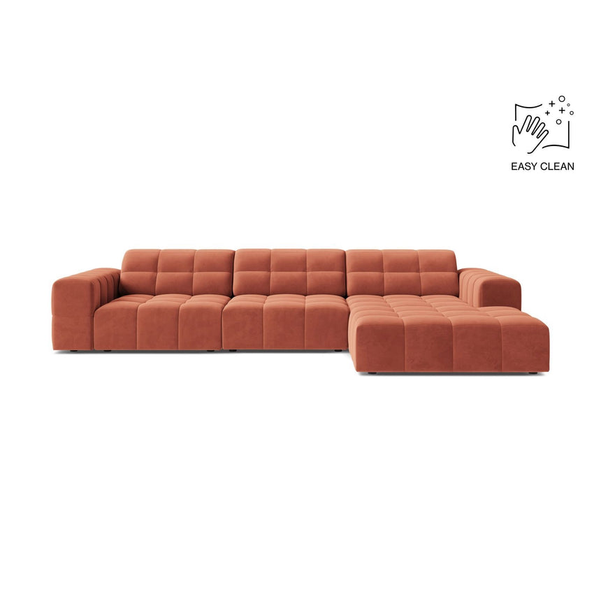 Chicago 4-Sitzer Ecksofa, Rechte Seite, aus Samt in Koralle (Venus 2933), 294x167 cm von Cosmopolitan Design – Bild 1