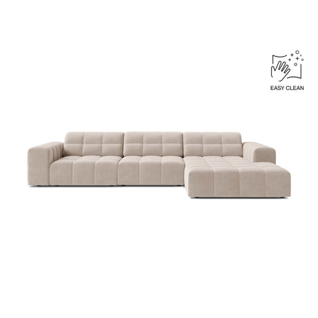 Chicago 4-Sitzer Ecksofa, Rechte Seite, aus Samt in Leichtes Beige (Venus 2927), 294x167 cm von Cosmopolitan Design – Bild 1