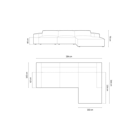 Chicago 4-Sitzer Ecksofa, Rechte Seite, aus Samt in Silber (Bluvel 03), 284x166x70 cm von Cosmopolitan Design – Bild 2
