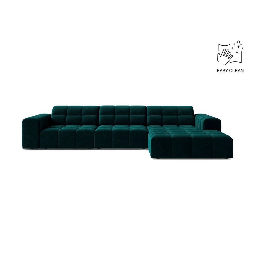 Chicago 4-Sitzer Ecksofa, Rechte Seite, aus Samt in Tiefes Petrol (Venus 2911), 294x167 cm von Cosmopolitan Design – Bild 1