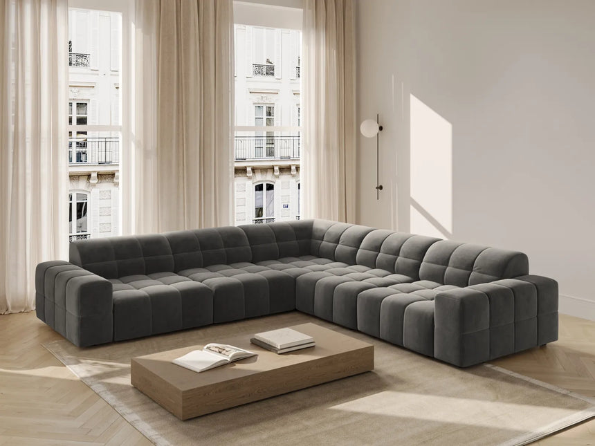 Chicago 4-Sitzer Ecksofa, symmetrisch, aus Samt in Hellgrau (Bluvel 13), 287x287x70 cm von Cosmopolitan Design – Bild 2