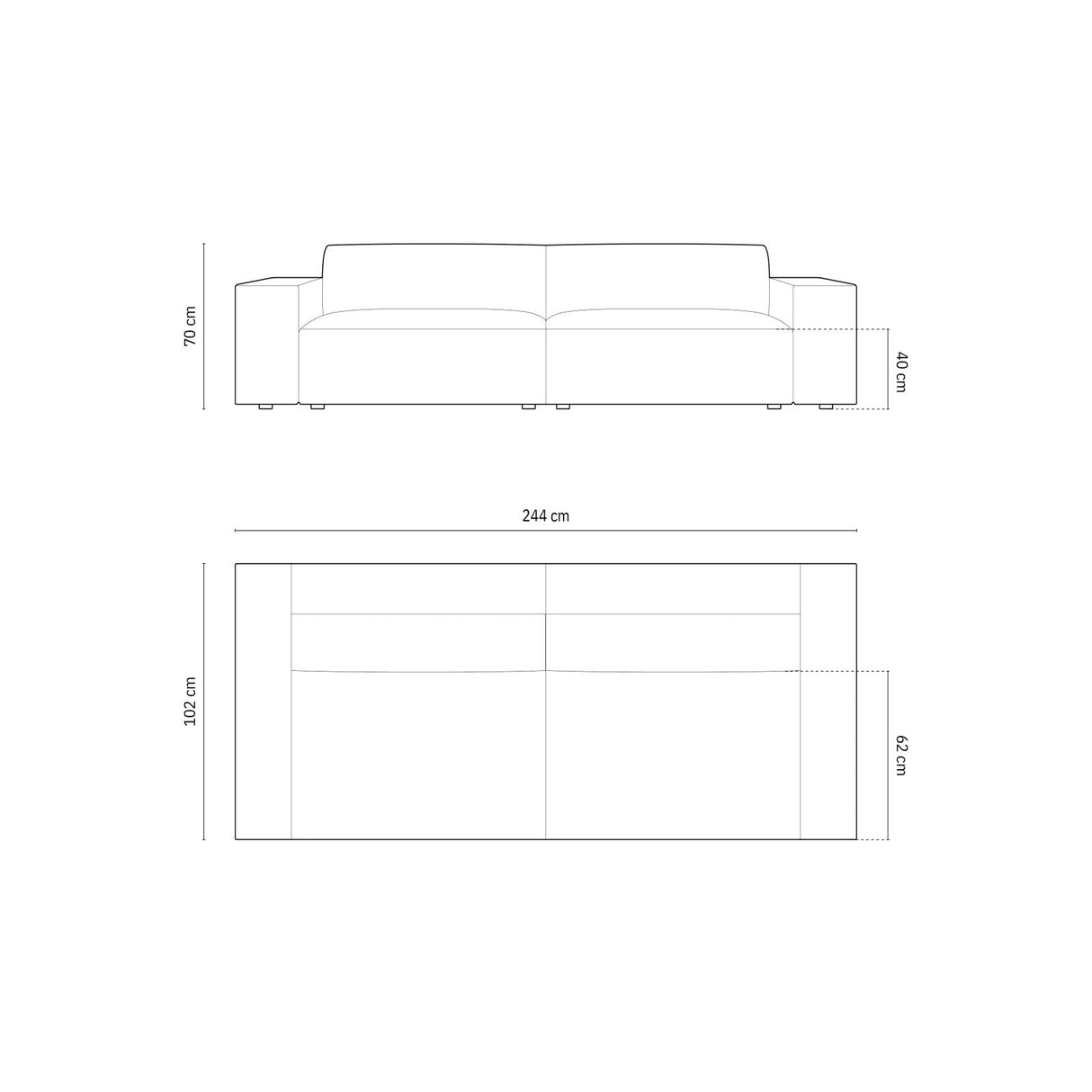 Chicago 4-Sitzer Sofa aus Samt in Hellgrau (Bluvel 13), 244x102x70 cm von Cosmopolitan Design – Bild 2