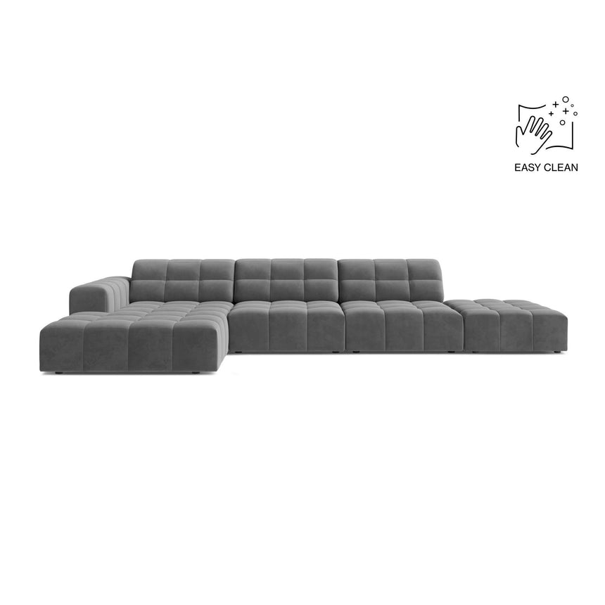 Chicago 5-Sitzer Ecksofa, Linke Seite, aus Samt in Hellgrau (Venus 2929), 348x167 cm von Cosmopolitan Design – Bild 1