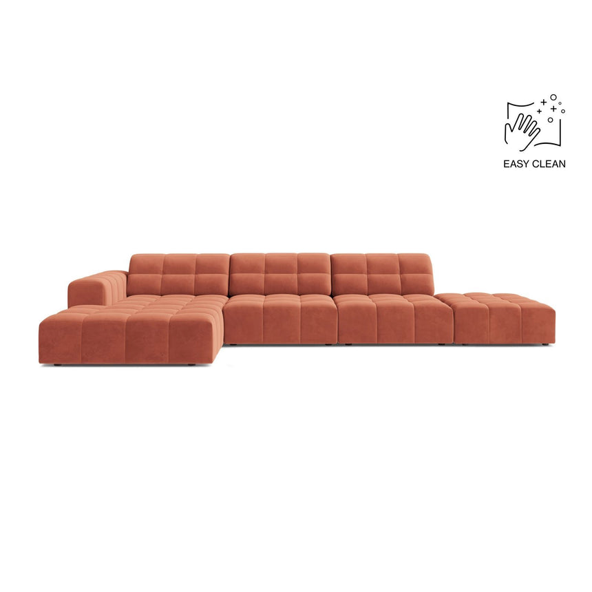 Chicago 5-Sitzer Ecksofa, Linke Seite, aus Samt in Koralle (Venus 2933), 348x167 cm von Cosmopolitan Design – Bild 1