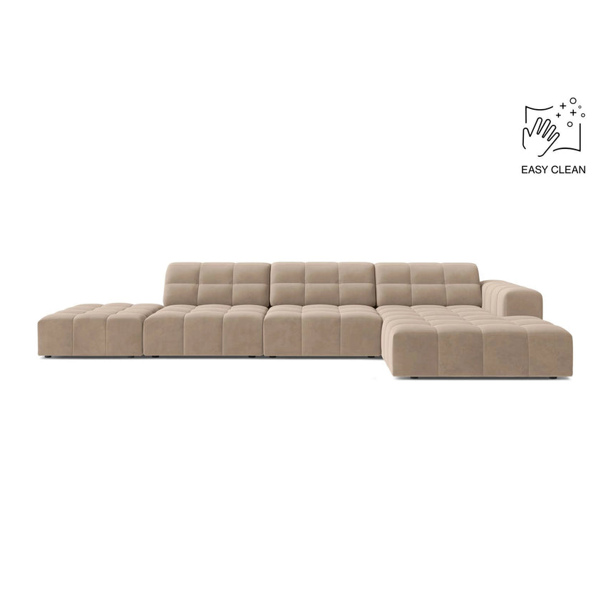 Chicago 5-Sitzer Ecksofa, Rechte Seite, aus Samt in Beige (Venus 2928), 348x167 cm von Cosmopolitan Design – Bild 1