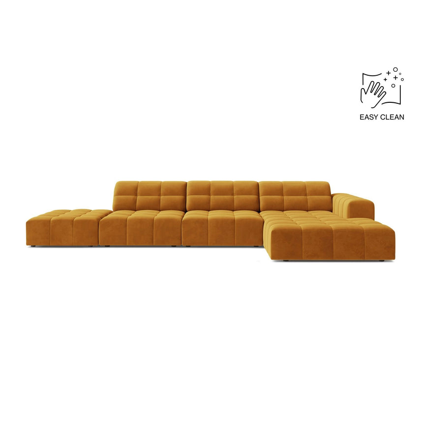 Chicago 5-Sitzer Ecksofa, Rechte Seite, aus Samt in Gelb (Venus 2917), 348x167 cm von Cosmopolitan Design – Bild 1