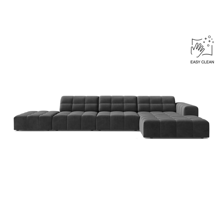 Chicago 5-Sitzer Ecksofa, Rechte Seite, aus Samt in Grau (Venus 2930), 348x167 cm von Cosmopolitan Design – Bild 1