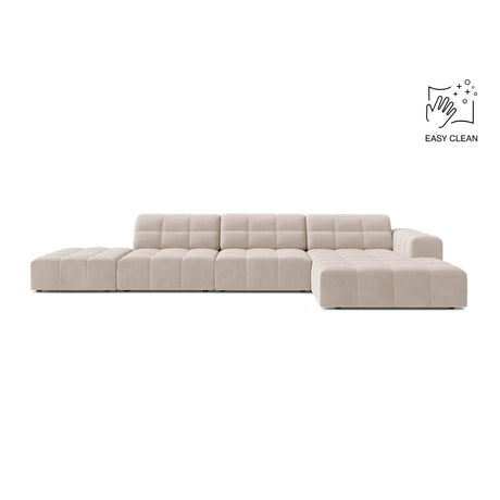 Chicago 5-Sitzer Ecksofa, Rechte Seite, aus Samt in Leichtes Beige (Venus 2927), 348x167 cm von Cosmopolitan Design – Bild 1