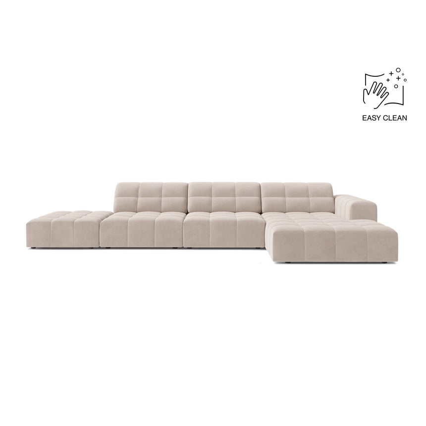 Chicago 5-Sitzer Ecksofa, Rechte Seite, aus Samt in Leichtes Beige (Venus 2927), 348x167 cm von Cosmopolitan Design – Bild 1