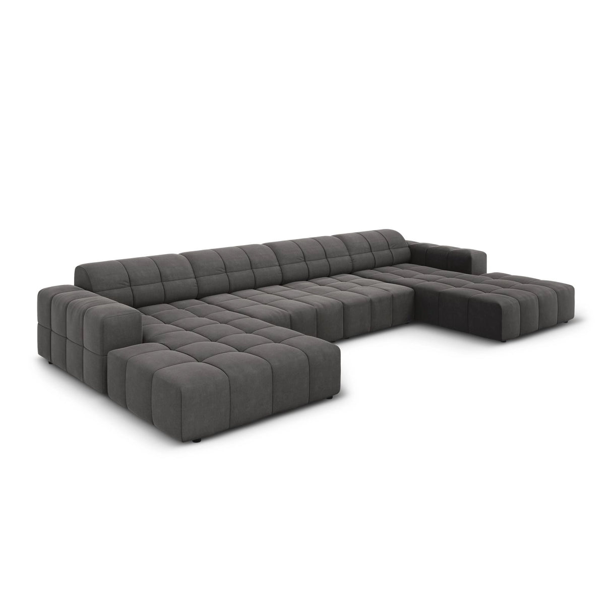 Chicago 6-Sitzer Panorama Sofa aus Samt in Grau (Bluvel 14), Beine in Schwarzes Plastik, 364x166x70 cm von Cosmopolitan Design – Bild 3